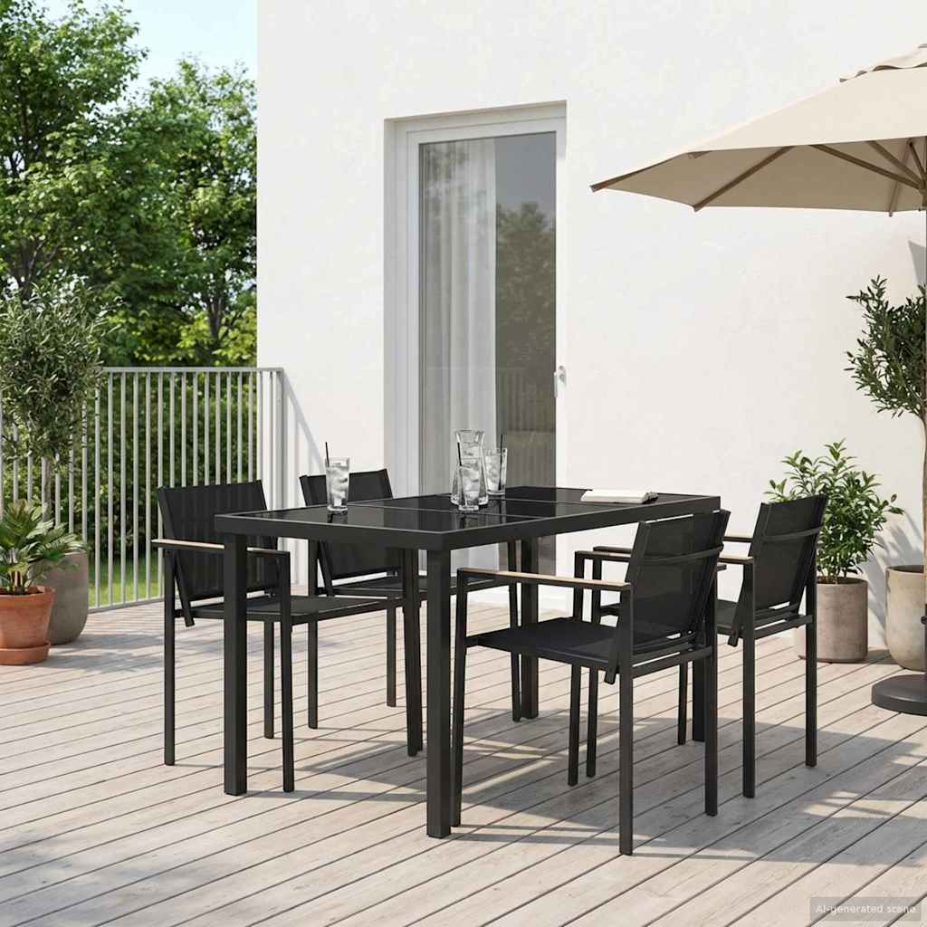 Set di Mobili da Esterno 5 pcs Nero e antracite Acciaio