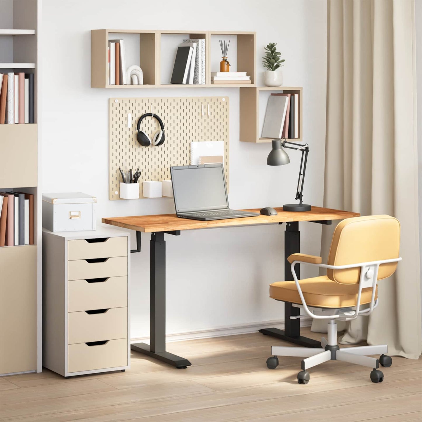 Scrivania con archiviazione Nero e Marrone Chiaro 140 x 60 cm