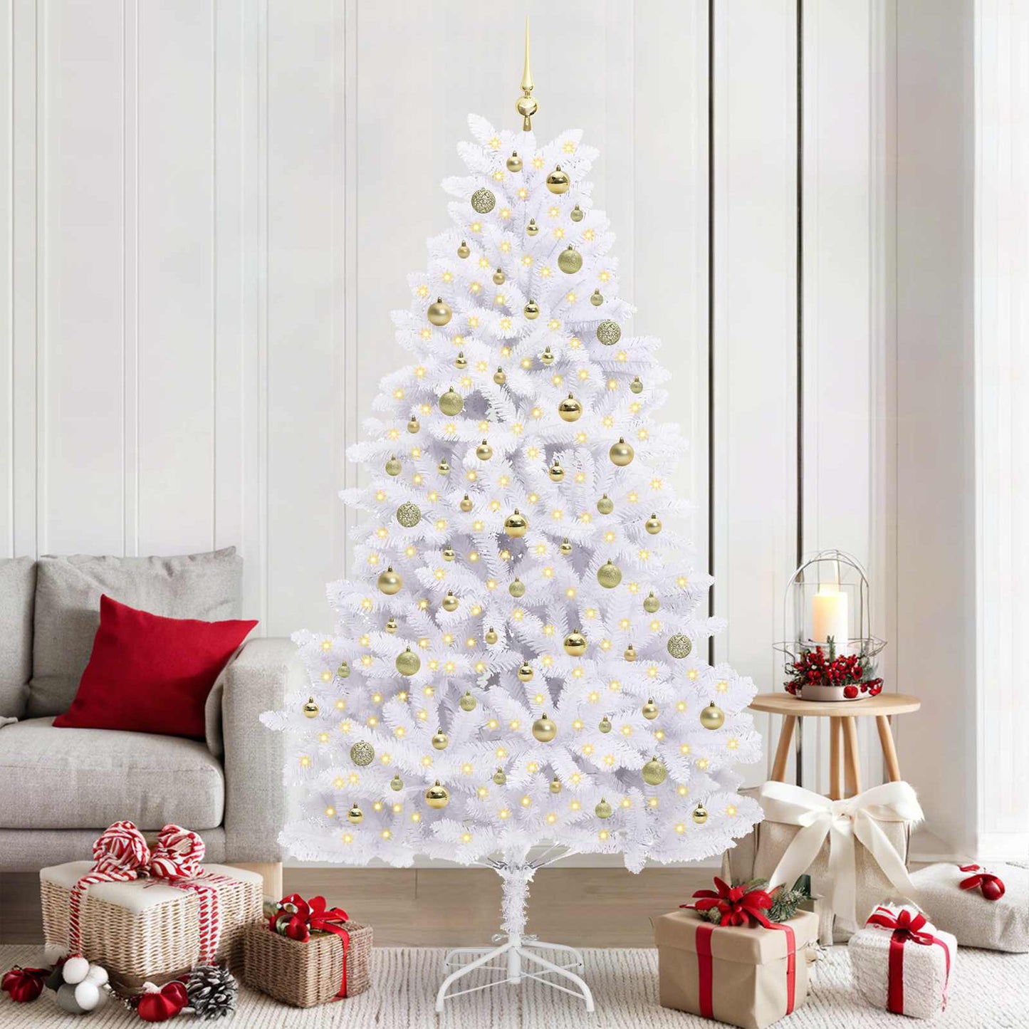 Albero di Natale Artificiale con Rami Pieghevoli Bianco 210 cm