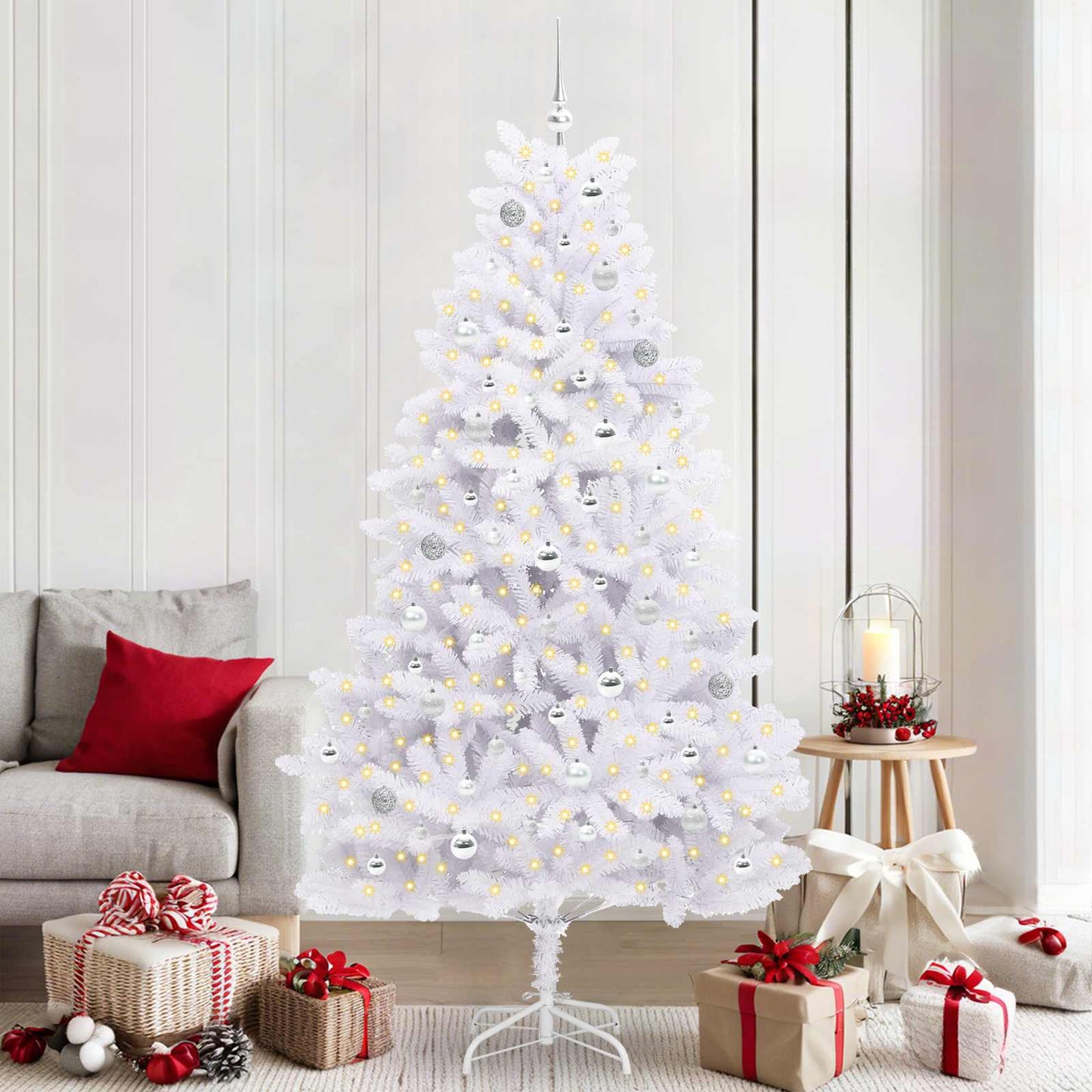 Albero di Natale Artificiale con Rami Pieghevoli Bianco 210 cm