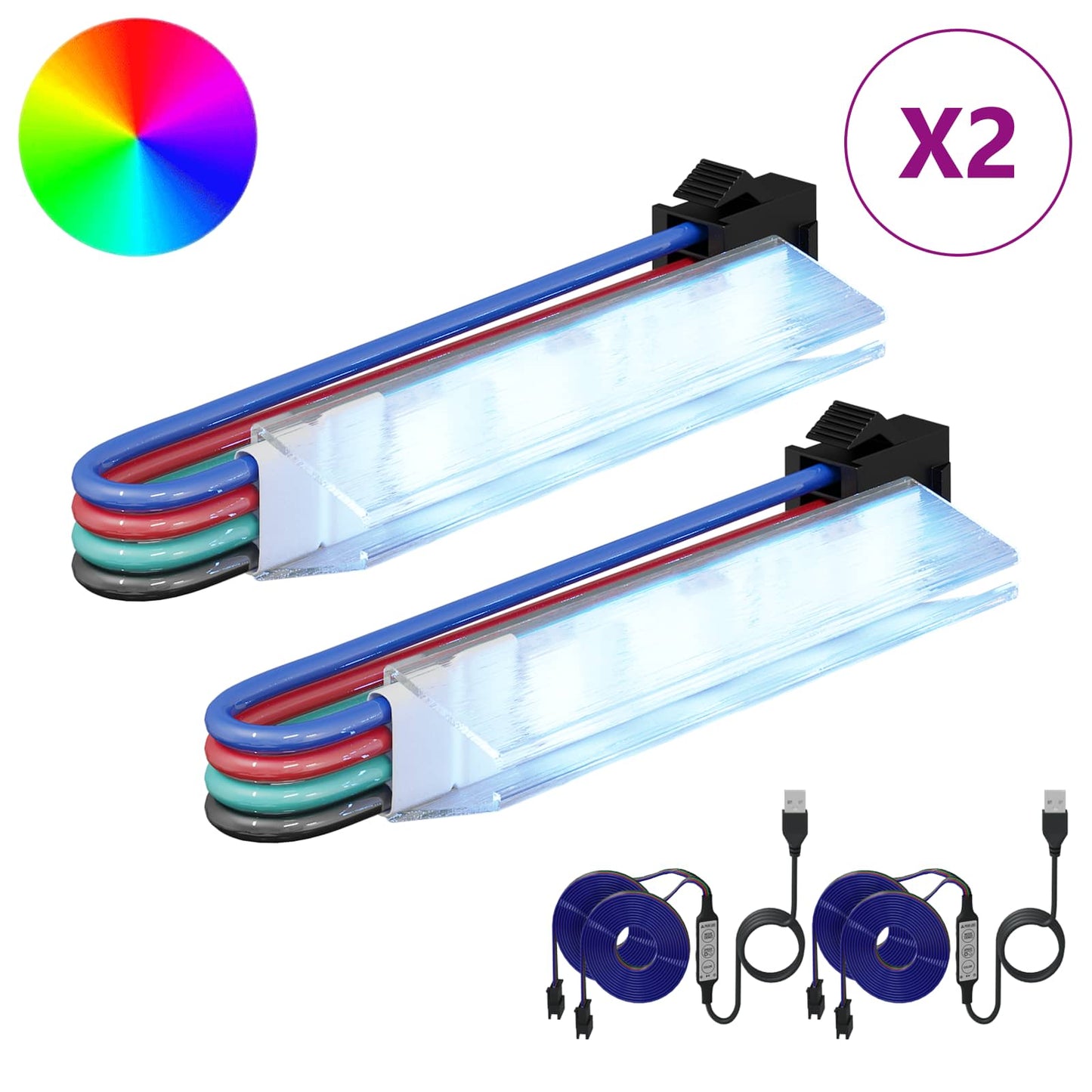 Striscia LED 2 pcs Nero e Multicolore 1745 mm Rame e plastica