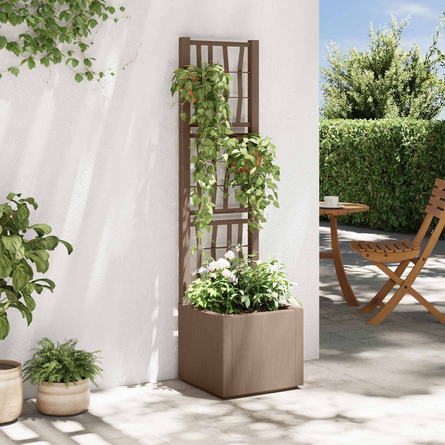 Vaso da Giardino con Trellis Marrone 36 x 36 x 140 cm PP