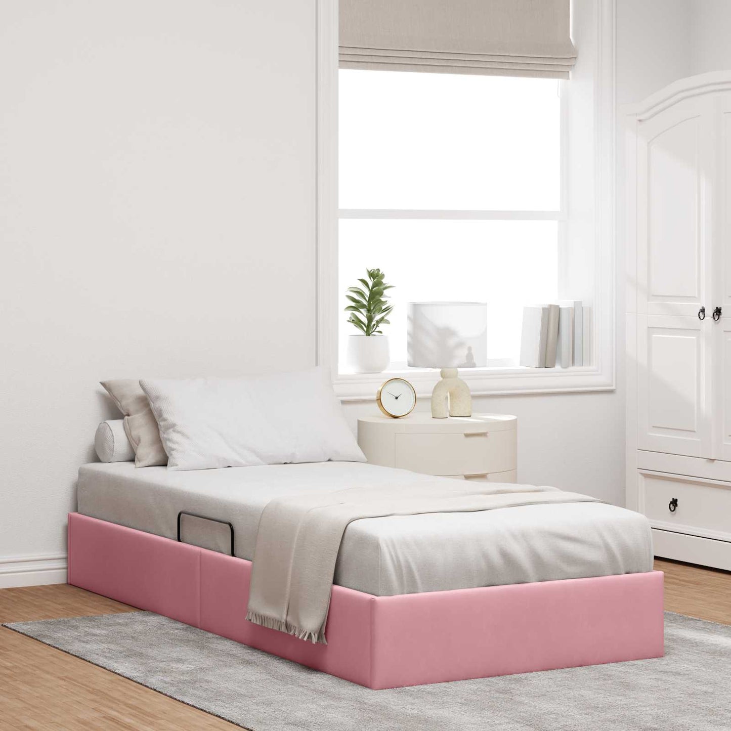 Letto con Contenitore con testiera Rosa 90 x 200 cm Velluto