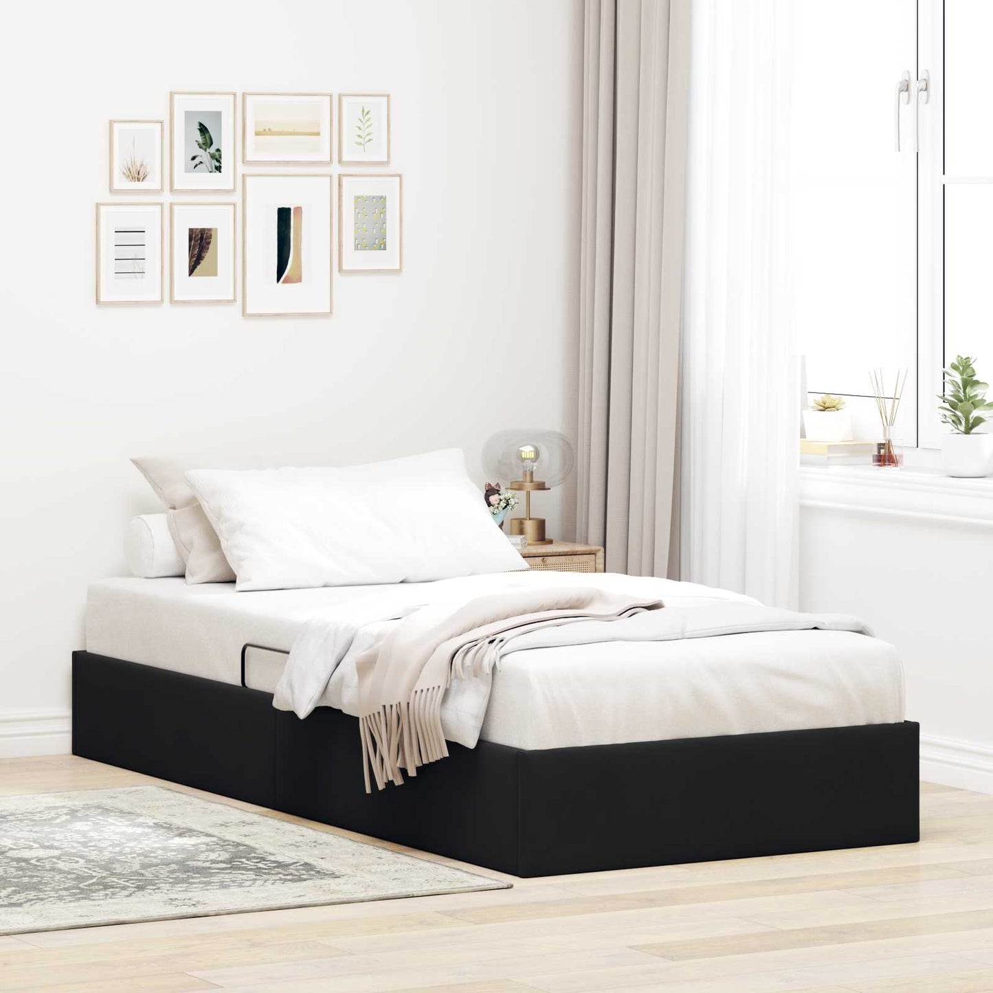 Letto con Contenitore con testiera Nero 100 x 200 cm Velluto