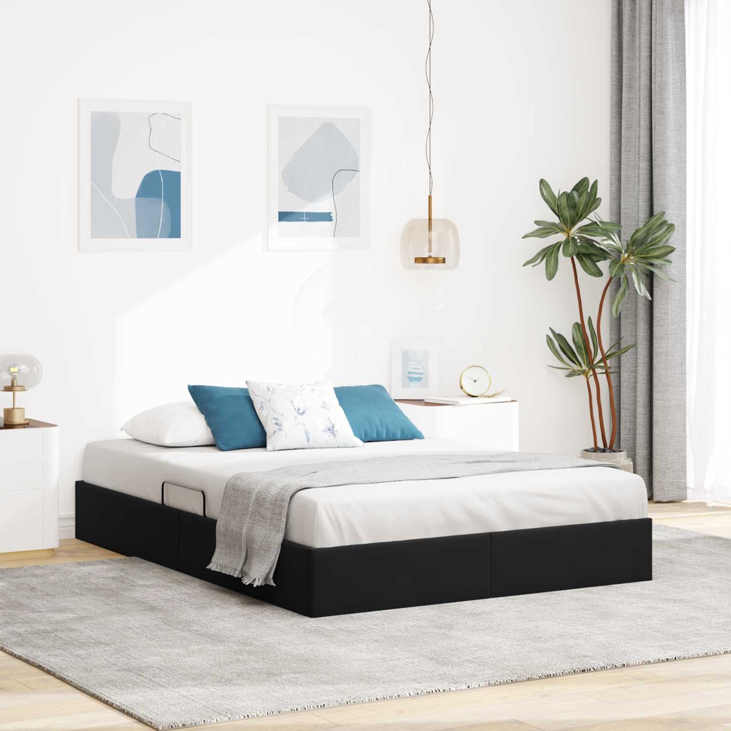 Letto con Contenitore con testiera Nero 140 x 190 cm Velluto