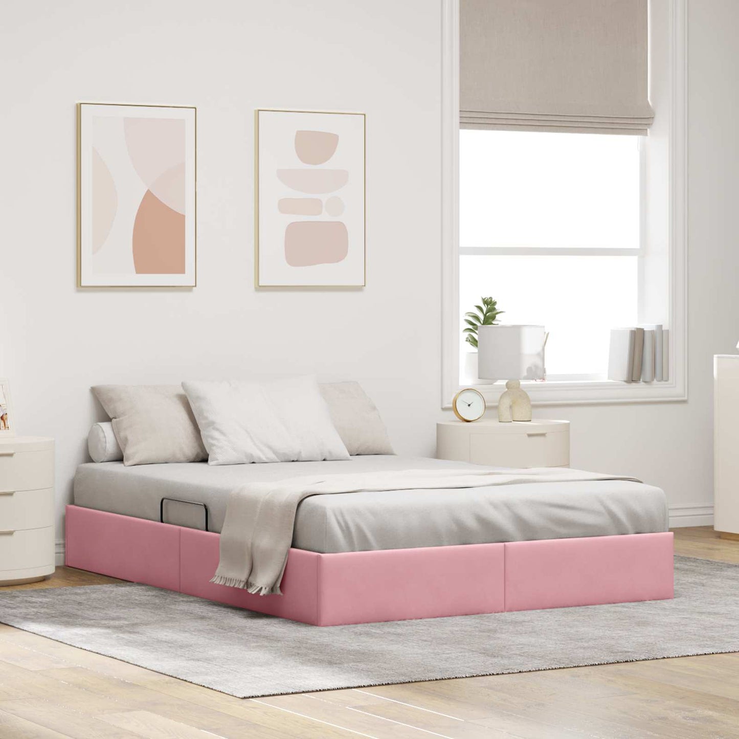 Letto con Contenitore con testiera Rosa 140 x 190 cm Velluto