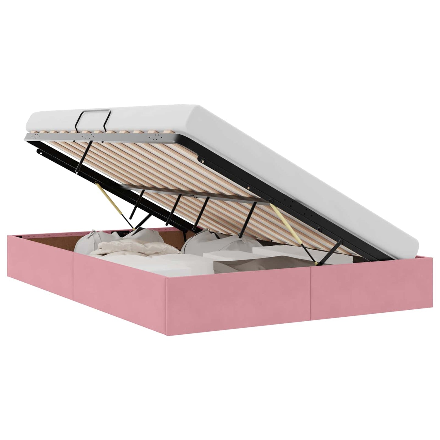 Letto con Contenitore con testiera Rosa 140 x 190 cm Velluto