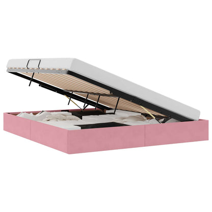 Letto con Contenitore con testiera Rosa 160 x 200 cm Velluto