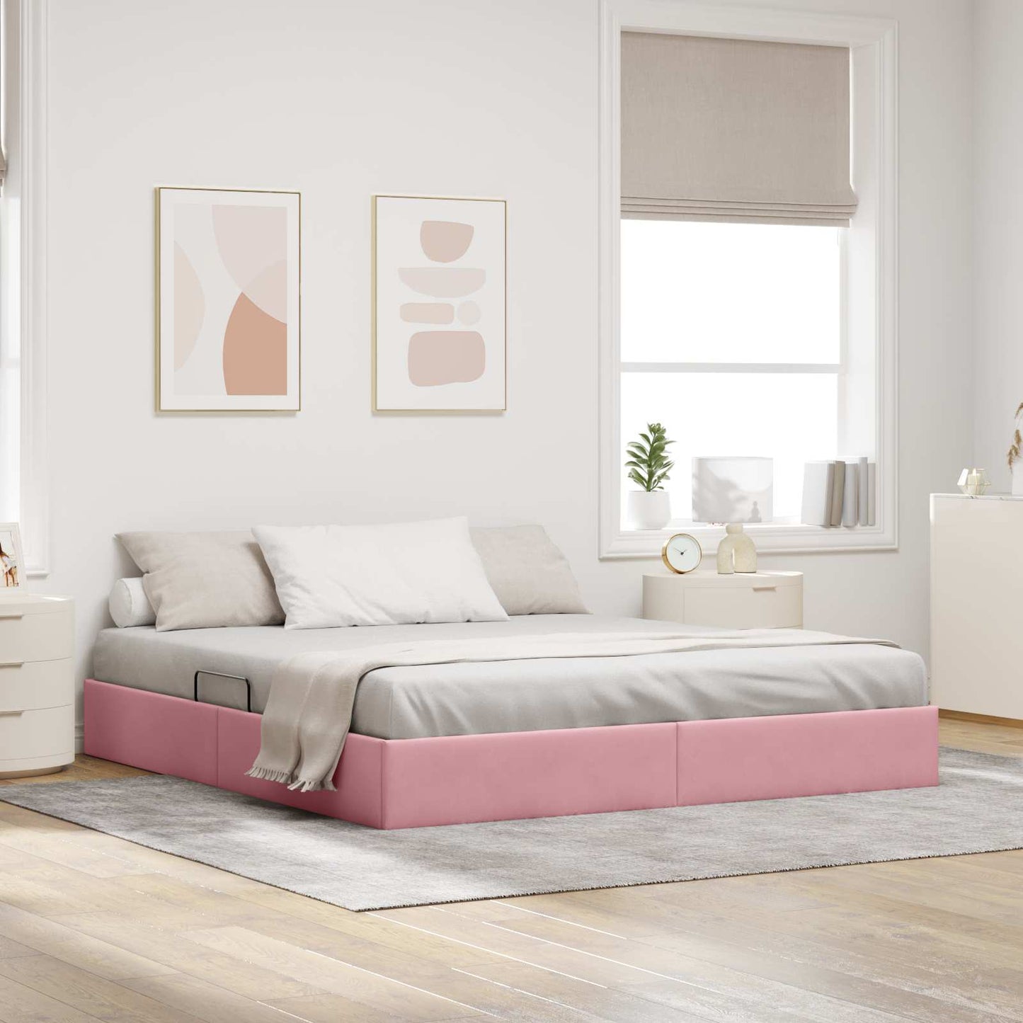 Letto con Contenitore con testiera Rosa 180 x 200 cm Velluto