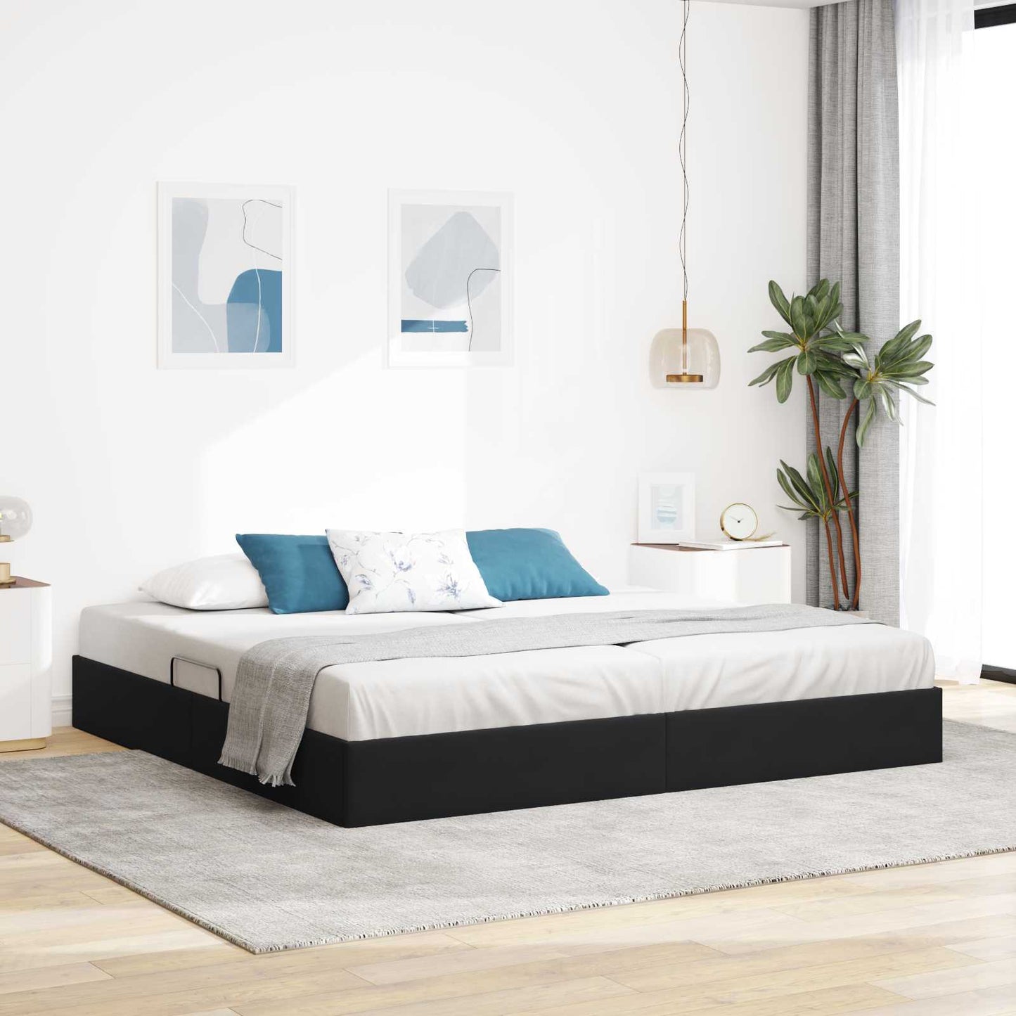 Letto con Contenitore con testiera Nero 200 x 200 cm Velluto