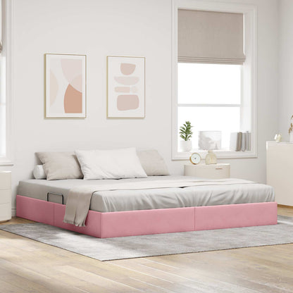 Letto con Contenitore con testiera Rosa 200 x 200 cm Velluto