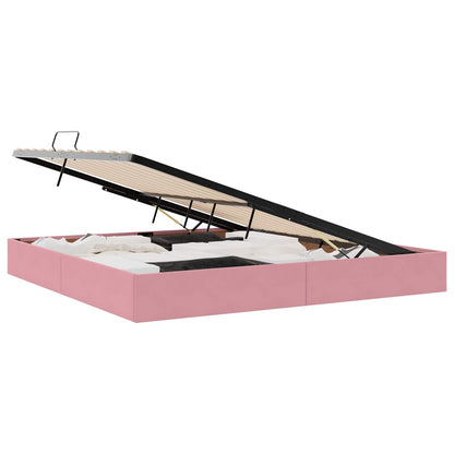 Letto con Contenitore con testiera Rosa 200 x 200 cm Velluto