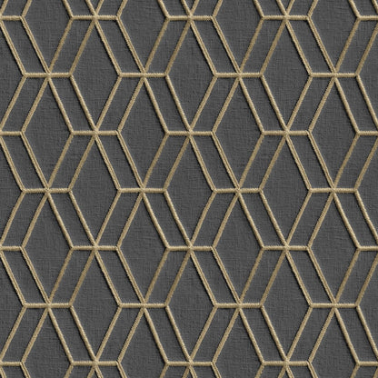 DUTCH WALLCOVERINGS Carta da Parati Design Esagonale Nero e Oro