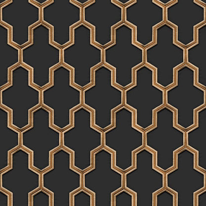 DUTCH WALLCOVERINGS Carta da Parati Geometric Nero e Oro