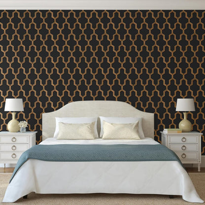 DUTCH WALLCOVERINGS Carta da Parati Geometric Nero e Oro