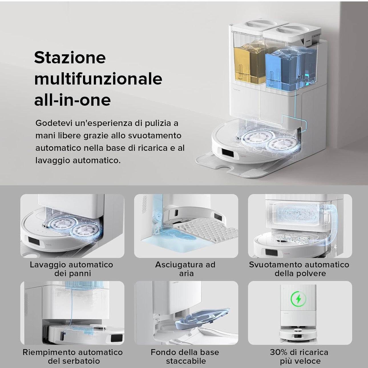 Roborock QV 35A Robot Aspirapolvere 8000Pa Lavapavimenti Stazione All-in-One